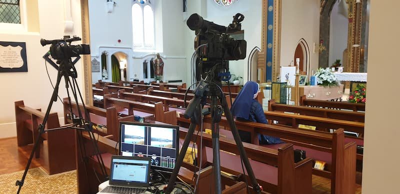 Broadcast equipment at funeral